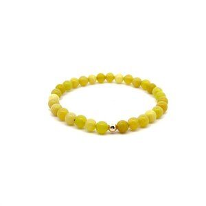 Natural Lemon Jade Gemstones 6mm Stretchable Bracelet 18k Gold Bead Charm S7"
